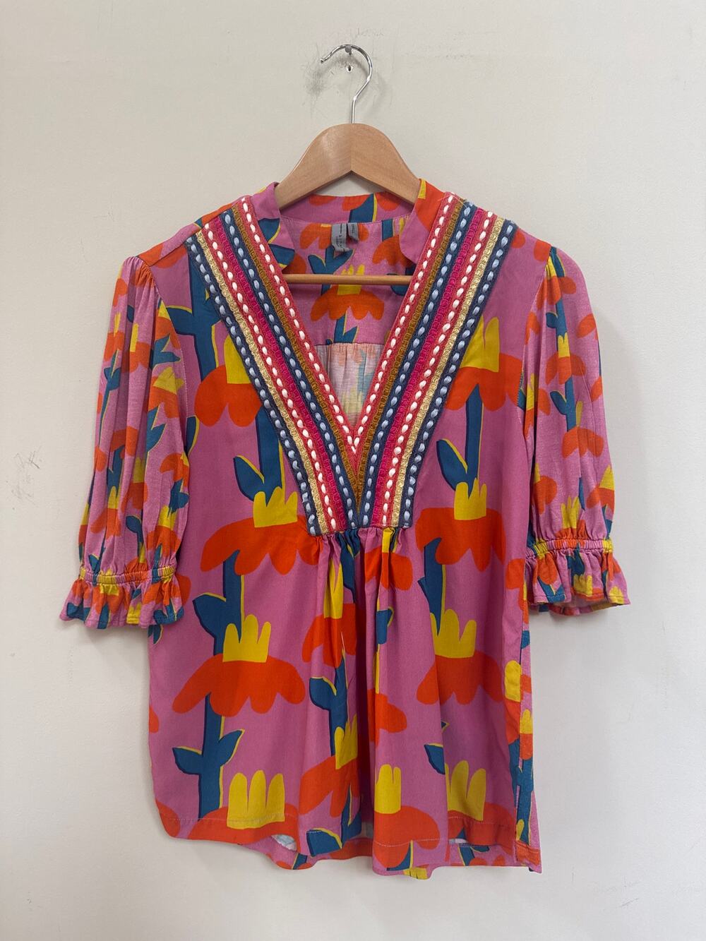 Anthropologie Blank Bl-nk London Printed V-Neck Stephanie Floral Top Small Boho